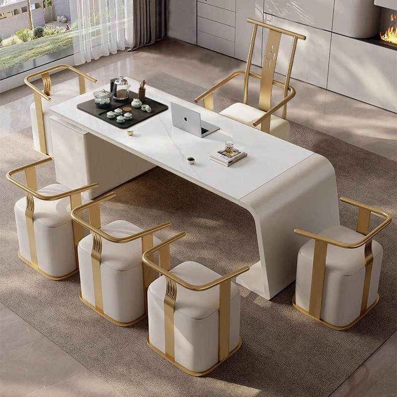 岩板茶桌椅组合一桌五椅现代简约办公室接待泡茶一体客厅家用茶台,淘宝优惠券,粉丝福利购,淘宝优惠卷