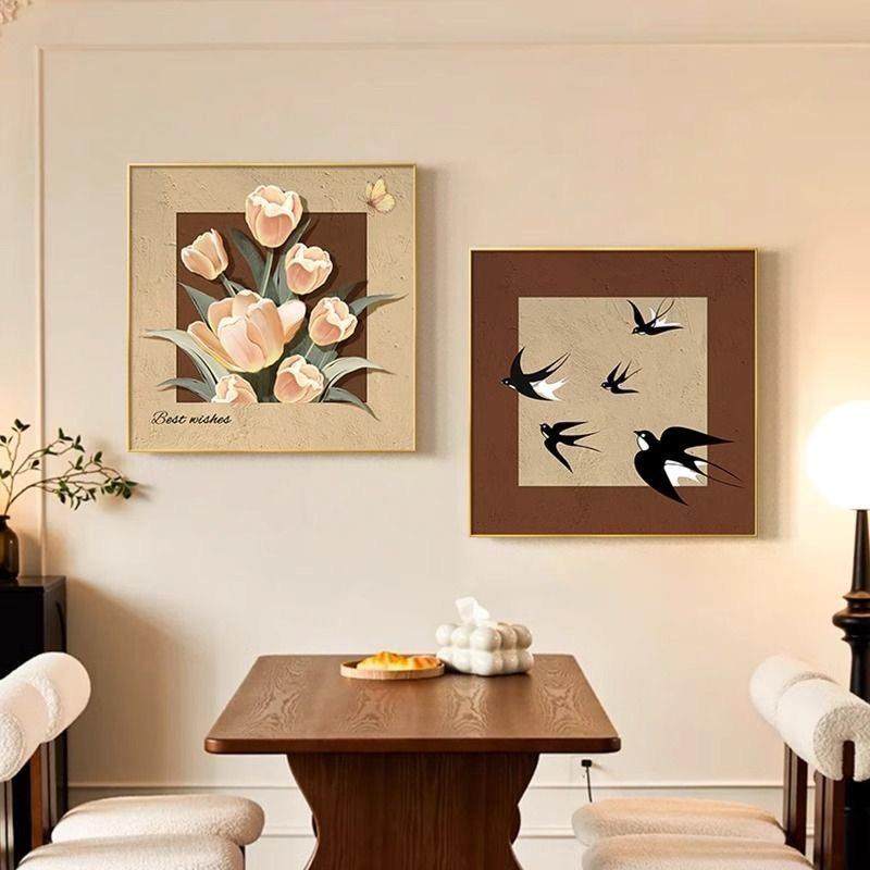 玄关柜摆台画法式高级感复古花卉艺术餐厅挂画中古风蝴蝶燕子壁画,淘宝优惠券,粉丝福利购,淘宝优惠卷