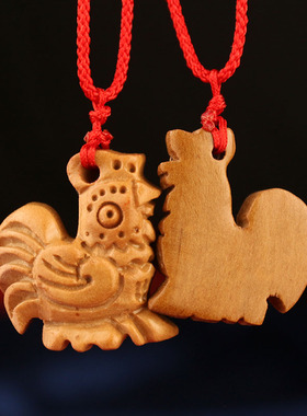 新品十二生肖吊坠桃木12属相鸡项链男女士木质P随身饰品守护平安