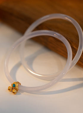 极速网红新品白玉髓玛瑙手镯细款叮当镯一对M女一步一响吞金兽铃