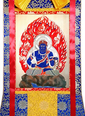 新品定制西藏唐g卡2385五大明王 不动明王手工布艺装裱挂画非手绘