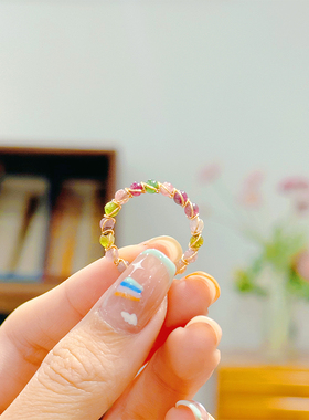 【定情戒指 】七彩碧玺材质 多色戒指 开口戒可调6008