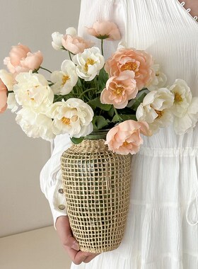 速发花丹花绢花室内假牡花束餐桌花摆设客厅装饰花摆件