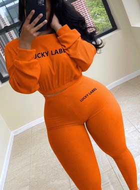 速发Letter eritPd Embroidery Wo Twd Piece Ribbeo Trasuits