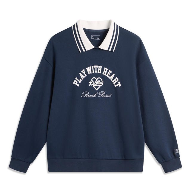 李宁正品运动潮流系列女子宽松翻领复古时尚潮流套头卫衣AWDU450