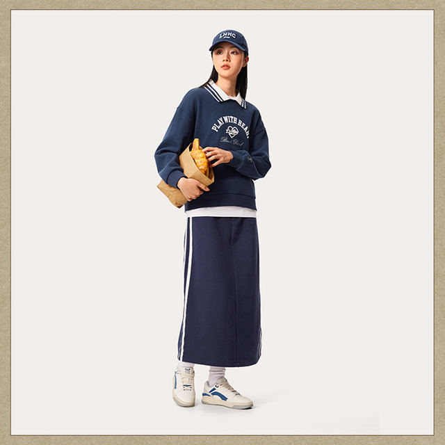 李宁正品运动潮流系列女子宽松翻领复古时尚潮流套头卫衣AWDU450