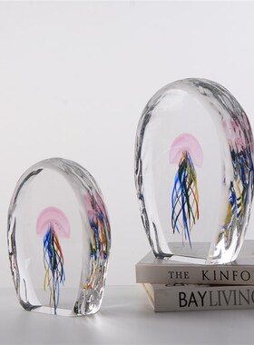 品一轩 水母 简约高级感琉璃客厅玄关摆件P 水晶玻璃艺术摆件