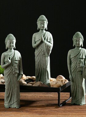 禅意新中式像鱼缸造景摆件阿弥陀石头小雕塑S盆景微景观装饰