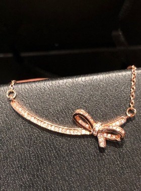 新款香香风微笑满钻笑脸蝴蝶结项链女锁骨链锆石白金吊坠代发批