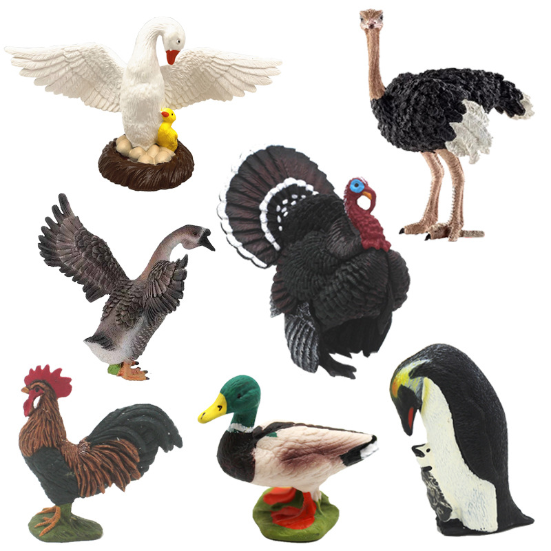 跨境实心仿真鸟类模型天鹅孔雀企鹅静态塑胶摆件鸡鹅鸭农场玩具-图0