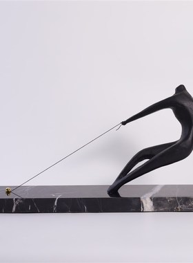 极速抽象创意黑色人物雕塑铸铁大理石运动拉线人S酒店样板房软装