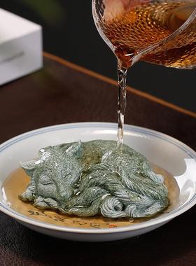 新中式九尾灵狐茶宠摆件创意手把件狐狸微景观盆栽鱼缸造景装饰品