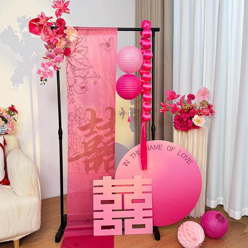 中式帆布条迎宾支架套装结婚新房卧室客厅晨袍拍摄囍字灯笼背景立,淘宝优惠券,粉丝福利购,淘宝优惠卷