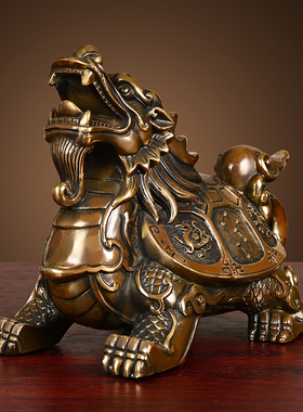 纯黄铜龙龟摆件直头龟四t神兽龙头龟家居办公室内客厅装饰工艺品