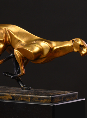 速发纯黄铜金钱豹汽车摆件男士霸气高档客内电视柜办公桌室豹子车