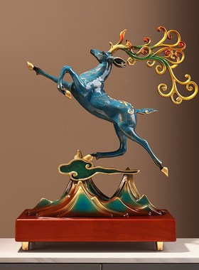 速发纯铜鹿摆件电视柜酒柜新中式家公室意办礼物创搬客厅家居软装