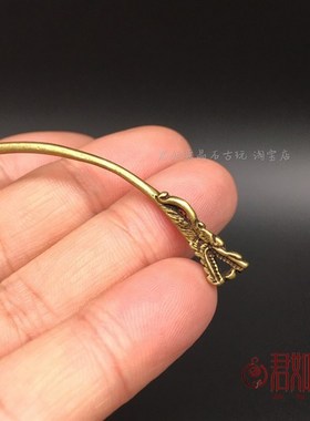 新品黄铜长柄小铜勺子貔貅小勺子C调羹勺茶匙茶铜药勺古玩收藏铜