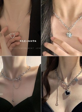 新品辣妹爱心皓石网红项链女ins风潮小众M设计双层叠戴爱心嘻哈锁