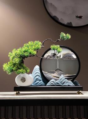 迎客松流沙画中式禅意摆件办公室柜客厅装饰创意沙漏开业乔迁礼品