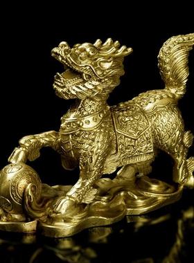 纯铜母子戏珠麒麟摆件公母一对客厅新家居家化解摆设装饰开业礼品