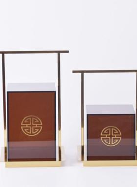 新中式实木胡桃木提盒摆件样板间书房酒店博古架创意储物收纳装饰