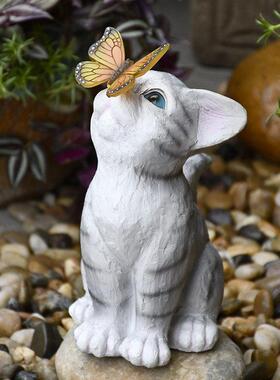 可爱猫咪摆件太阳能灯阳台花园装饰庭院布置户外创意树脂动物雕塑