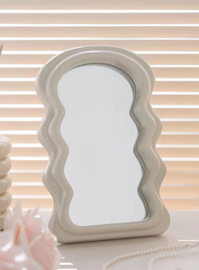 新品装饰推荐波纹装饰镜ins法式奶油风陶瓷化Q妆镜卧室床头装饰品