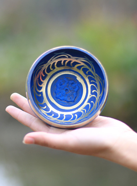 新品尼泊尔手工佛音碗响铜紫金钵盂瑜伽静心佛音钵V蓝礼盒套装商