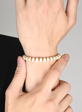 DRAGON LI狸花猫白色金边白玉菩提串珠手串情侣饰品闺蜜礼物