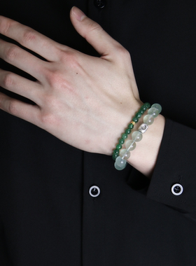 DRAGON LI狸花猫绿萤石999银手链情侣配色饰品闺蜜礼物