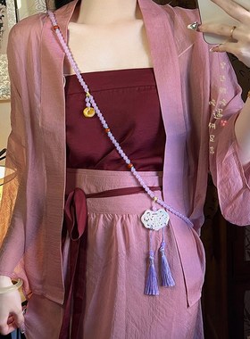 极速青b云新中式紫色平安锁串珠流苏项链古风马面裙汉服斜挎