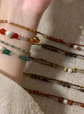 极速[山藏]天h然石串珠手链轻奢小众精致编织绳手串国风民族风手