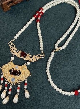 极速红色a平安锁背云流苏璎珞项链新中式国风明制汉服旗袍马面裙