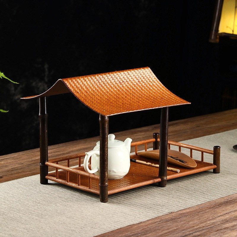 极速竹制品席面茶棚中式围炉w煮茶禅意梅鹿竹屋檐摆件收纳架双层,淘宝优惠券,粉丝福利购,淘宝优惠卷