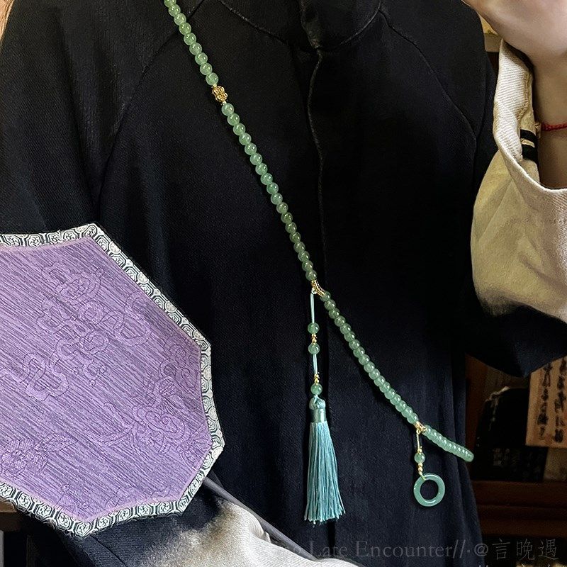 极速国风108颗绿色串珠子项链新中式古风长款毛衣链X斜挎链旗袍配,淘宝优惠券,粉丝福利购,淘宝优惠卷