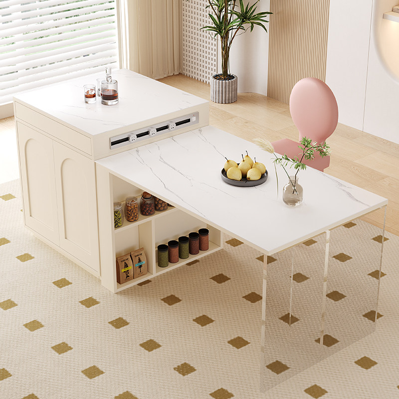 极速奶油风岛台餐桌m家用轻奢岩板吧台柜带电磁炉可移动餐柜茶水,淘宝优惠券,粉丝福利购,淘宝优惠卷