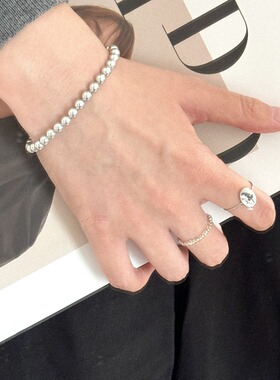 正圆银灰色白色施家珍珠磁吸扣手链S925银叠戴百搭fever博主同款