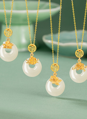 十二月花神纯银925和田玉项链国潮新中式平安扣锁骨链ins花朵吊坠