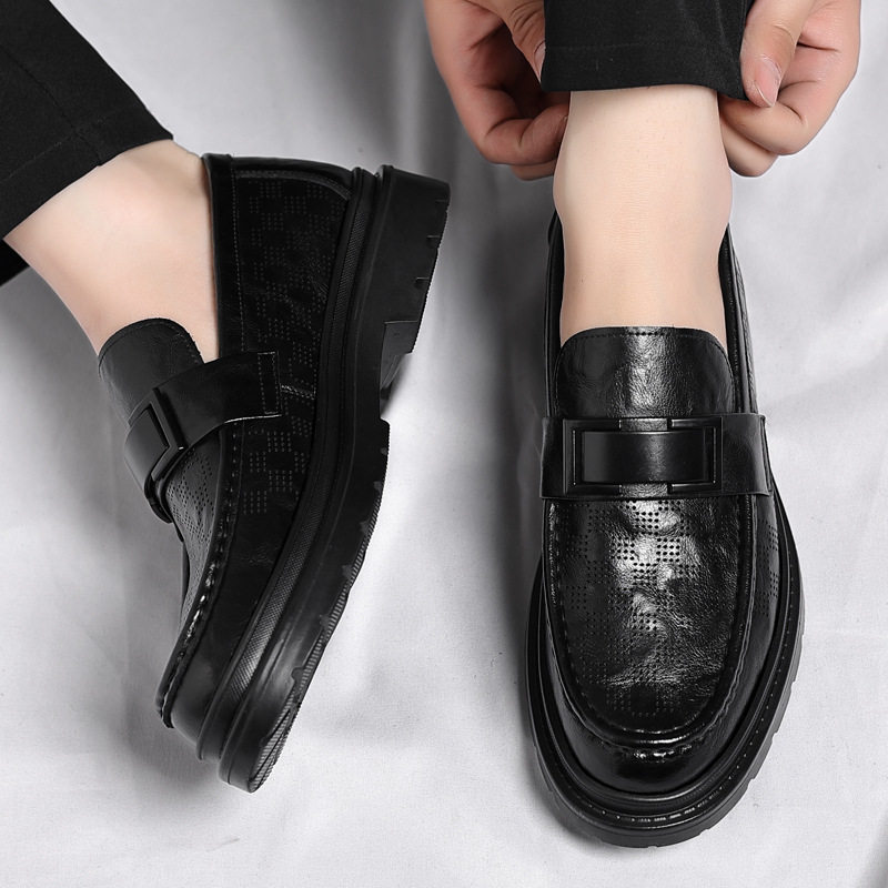 皮鞋男2025夏季新款镂空休闲一脚蹬透气懒人青年乐福鞋潮一件,淘宝优惠券,粉丝福利购,淘宝优惠卷