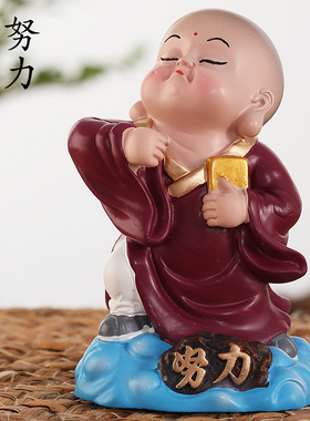 热销家居饰品创意桌面摆件招财泥人小和尚装饰工艺品可Y爱公仔送