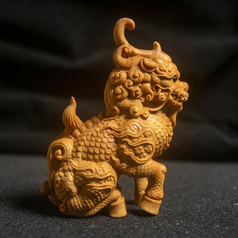 小叶黄杨木雕刻木质麒麟貔貅镇宅男工艺礼品客厅木头小摆件招财 - 图3
