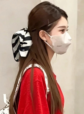 赵露思同款蓝色条纹方巾发圈