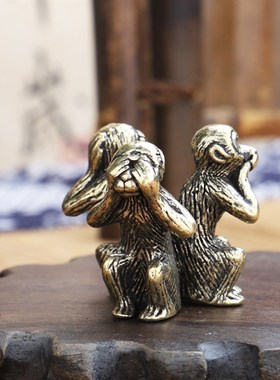 极速实心铜三不猴摆件铜猴子不看不说不听镇纸茶宠V家居饰品黄铜