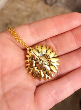 极速You areg my sunshine open locket sunflower necklace boho