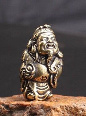极速实心铜财神小摆件黄铜如意元D宝招财迷你铜财神爷手把件神像