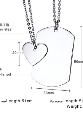 极速Fashion simplen couple puzzle pendant titanium steel lov