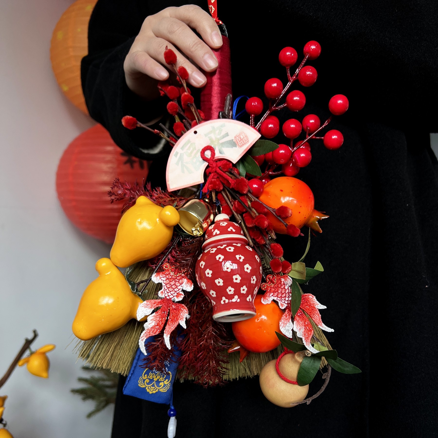 2026迎新年宵花环门挂套餐鲜花花束礼物高档手工花艺礼品挂件装饰,淘宝优惠券,粉丝福利购,淘宝优惠卷