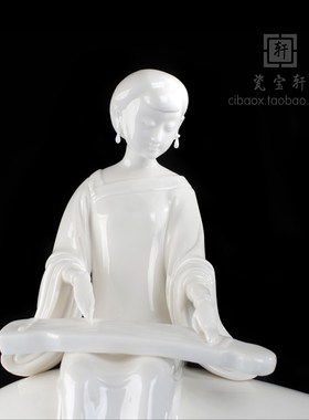 热销陶瓷人物古典美女仕女弹琴人物D德化白瓷古琴丝竹婉曲办公家