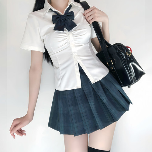 学院风夏季jk制服收腰衬衫白色绑带款短袖衬衫小个子女生显瘦上衣 - 图2