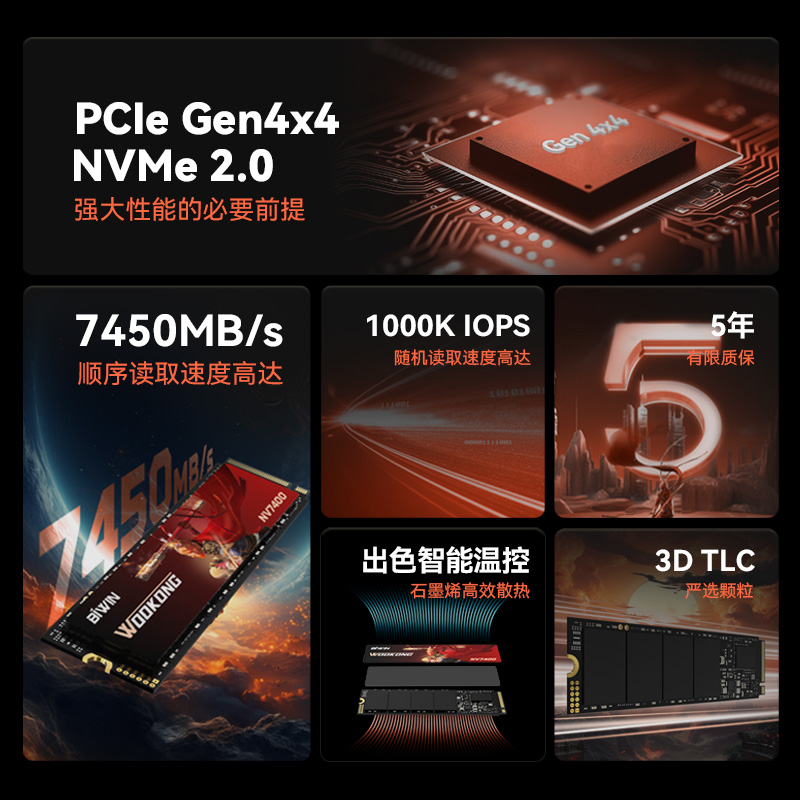 佰维NV7400 1t固态硬盘2T NVMe m2 PCIe4.0 4t台式机SSD电脑512GB-图0